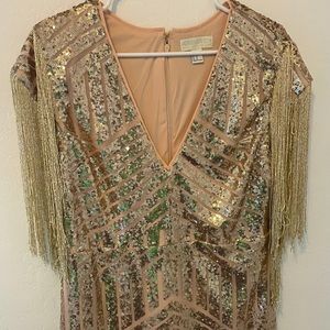 Gold sequin dress with fringe